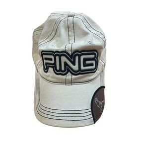 PING Golf Hat Adjustable Baseball Cap Faded Cream 100% Cotton Sports One Size